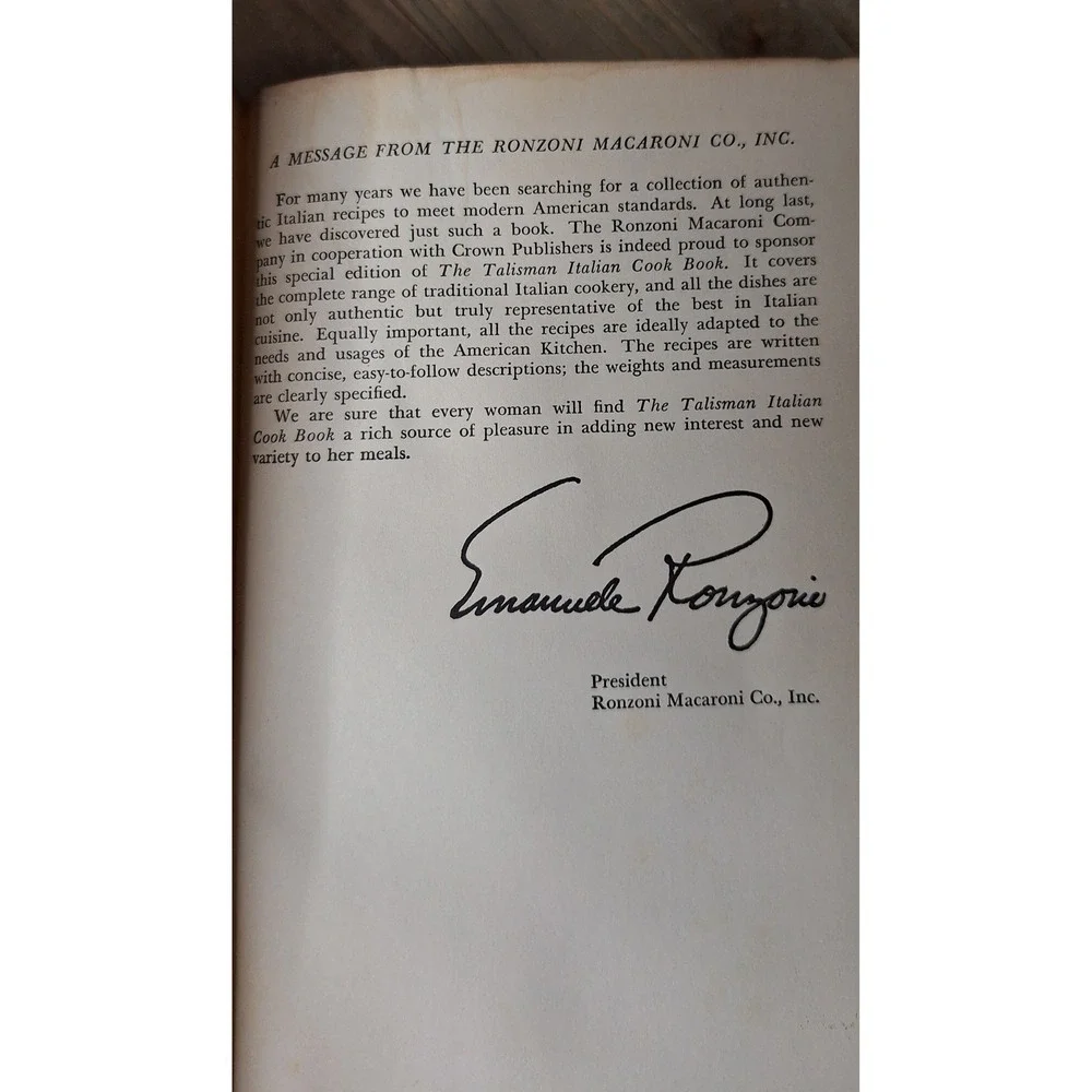 1950 The Talisman Italian Cook Book Ada Boni Ronzoni Special Edition Hardcover